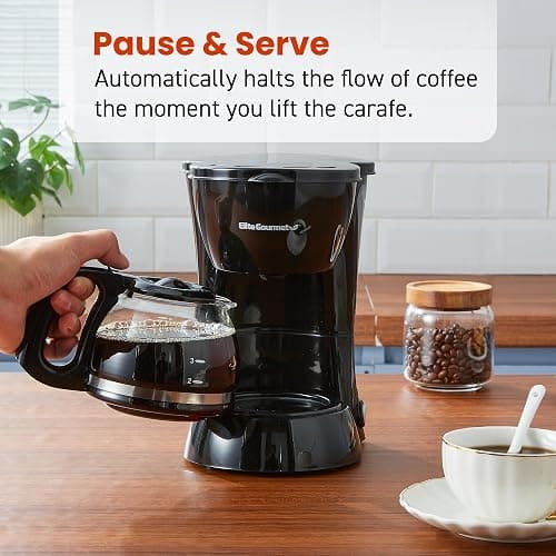 Elite Gourmet EHC4128 Automatic 4-Cup Brew & Drip Coffee Maker with Pause N Serve, Glass Carafe, Reusable Filter, On/Off Switch, Keep Warm, Water Level Indicator, Black thumbnail 6