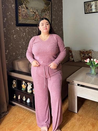 TIYOMI Plus Size Suits For Women 2 Piece Outfits Sweater Top & Wide Leg Pants XL-5XL thumbnail 2