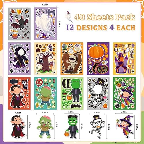 48 Sheets Halloween Stickers for Kids, Halloween Decorations, Halloween Party Favors, Cute Assorted Halloween Crafts Stickers for Party, Classroom, Treat Bags thumbnail 3