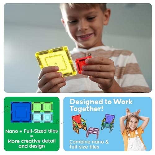 PicassoTiles 40pc Nano Mini Magnetic Tile Construction Building Blocks Travel Toy Set with Storage Case STEM Educational Fun Learning Magnet Tiles Stacking Toys for Toddlers Girls Boys Ages 3+ PN01 thumbnail 5