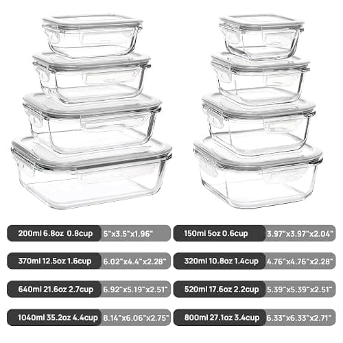 Vtopmart 8 Pack Glass Food Storage Containers with Airtight Lids, Glass Meal Prep Containers, Lunch Office Meal for Microwave, Oven, Freezer and Dishwasher, BPA Free thumbnail 3