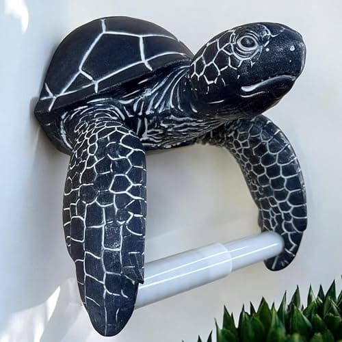 Sea Turtle Wall Mount Toilet Paper Roll Holder Rustic Nautical Dark Navy Blue/White Coastal Decor – Weathered Finish thumbnail 7