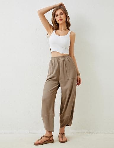 Xiaoxuemeng Womens Baggy Wide Leg Pants Casual Elastic Waisted Palazzo Harem Pants with Pockets thumbnail 7