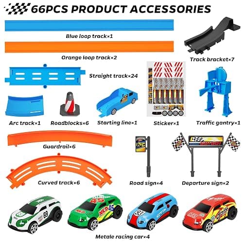 ‌Slot Car Race Track Sets with 360° Thrill Loops & 4 High-Speed Cars, 64 Pcs Large Flexible Racing Track for Kids Ages 3-5 4-8 8-12, Race Car Toys Gift for Boys Girls Birthday Christmas thumbnail 6