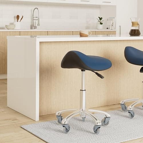 FRNIAMC Professional Saddle Stool with Wheels Ergonomic Swivel Rolling Height Adjustable for Clinic Dentist Beauty Salon Tattoo Home Office (Black) thumbnail 2