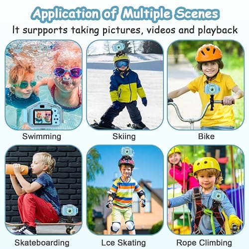 Agoigo Kids Waterproof Camera - Children Underwater HD Video Digital Camcorder, Portable Travel Toy for Toddler - Ideal Christmas Birthday Gifts for Boys Girls Age 3-12 with SD Card (Blue) thumbnail 6