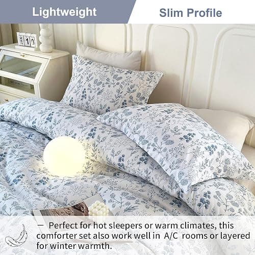 EAVD Blue Floral Comforter Set Full White Soft Microfiber Reversible Floral Bedding Set for Girls and 2 Pillowcases Vintage Garden Botanical Bedding Full Size Comforter Set for All-Season thumbnail 4