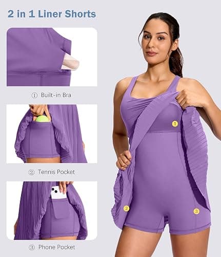 Soothfeel Womens Tennis Dress Athletic Dress with Built-in Bra & Shorts Pockets Pleated Workout Active Sport Golf Dresses thumbnail 5