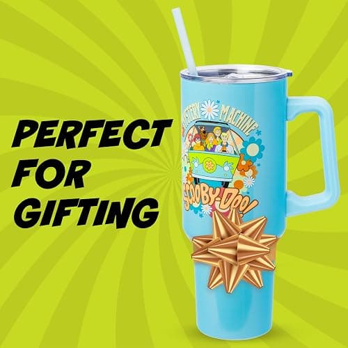 Silver Buffalo Scooby Doo Mystery Machine Featuring Shaggy, Velma, Fred and Daphne Double Walled Stainless Steel Tumbler with Handle and Straw, Fits in Standard Cup Holder, 40 Ounces thumbnail 8
