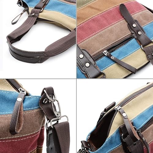 SNUG STAR Canvas Handbag Multi-Color Striped Lattice Cross Body Shoulder Purse Bag Tote-Handbag for Women thumbnail 2