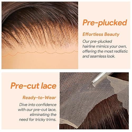 Oxeyegirl 22 Zoll 9x6 Straight Chocolate Brown 200% Density Wear and Go Glueless Wig Echthaar Perücke HD Lace Front Wig Human Hair Wigs Perücken Echthaar Damen No Glue Pre Plucked Pre Cut thumbnail 5