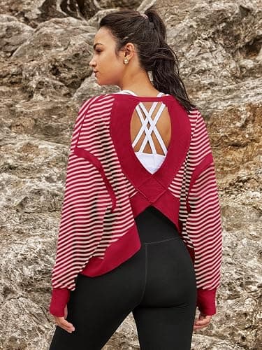 Panadila Womens Open Back Workout Top Long Sleeve Athletic Shirts Casual Crop Running Tee Y2k Yoga thumbnail 3