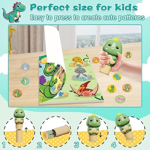 Fozcmisw Sticker Stempel, 24-Seitiges Aktivitätenblock mit 300 Aufkleber, Aufkleberstempel Kinder Fidget Bastelspielzeug,Reisespielzeug für Kleinkinder ab 3 4 5 6 Jahren-Dinosaurierpaket thumbnail 4