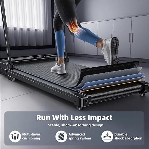 Walking Pad Treadmill for Home - Folding Treadmills with Handle Bar Portable Compact Fold up Indoor Foldable Handles Electric Walk Pads Small Spaces Mini Running Quiet Under Bed Office thumbnail 4