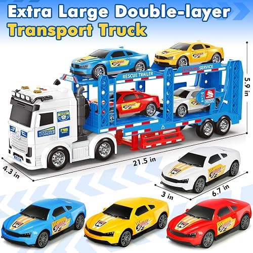 BainGesk Semi Truck Toys Car for 3, 4, 5, 6, 8 Years Old Boys Girls, Adjustable Double Decker Carrier Truck with Light & Sound, Car Hauler with Trailer Toy, Large Transport Toy Gifts for Toddler thumbnail 2