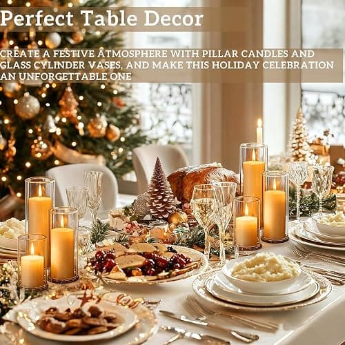 Qazcnd 24 PCS White Pillar Candles with Glass Candle Holders Clear Hurricane Candle Holders Glass Cylinder Vases for Centerpieces Wedding Party, Event, Home Decor Ivory White thumbnail 5
