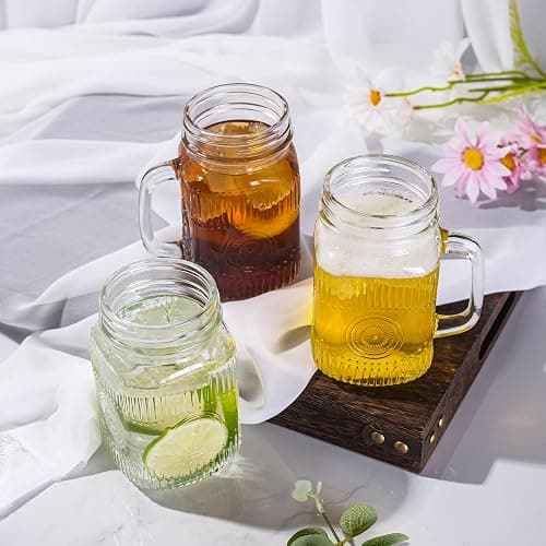 Amzcku vintage Clear Drinking Jar 16 OZ Drinking Jars with Comfortable Handle for Party Beverages 6 pcs thumbnail 7