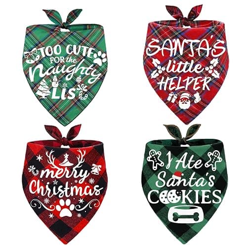 4 Pack Merry Christmas Dog Bandanas Classic Stylish Plaid Xmas Dog Christma Bandana Pet Scarf Bibs Gift Set Dogs Bandanas Christmas for Small Medium Large Puppy Pets - Image 1