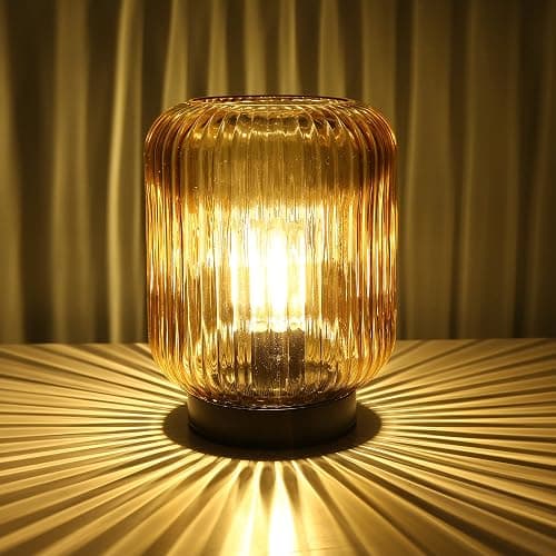 LUSHARBOR Battery Operated Lamp, Cordless Table Lamps for Home Decor, Battery Powered Nightlight with LED Bulb, Decorative Glass Beside Lamp for Bedroom Living Room-Gold thumbnail 7