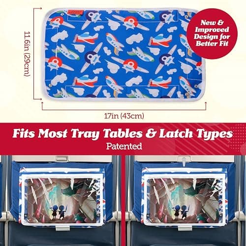 Lusso Gear Airplane Tray Table Cover - Organize Kids Travel Essentials - Snack & Toy Pockets for Airplane Toys for Toddlers 1-3 - Foldable Tablet Stand for Travel Toddler Essentials - Plane Pattern thumbnail 2