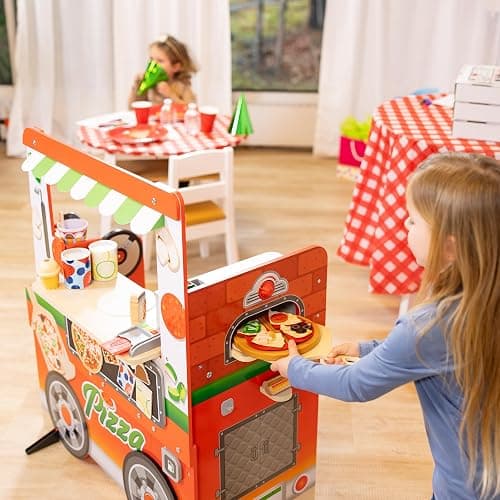 Melissa & Doug Wooden Pizza Food Truck Activity Center | 53 Pcs, Wooden Food Truck with Oven, Slicable Pretend Play Food, Felt Toppings, Ice Cream, Preschool Toys for Kids, Ages 3+ thumbnail 9