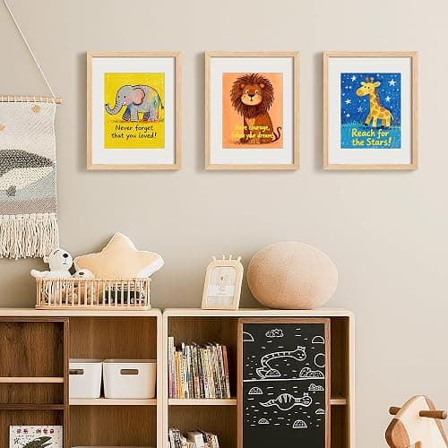 upsimples 11x14 Picture Frame Set of 3, Natural Solid Wooden Picture Frames, Display 8x10 with Mat or 11 x 14 Without for Vertical or Horizontal Wall Hanging thumbnail 7
