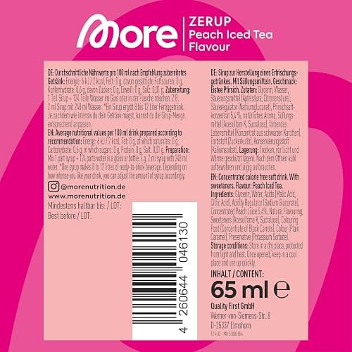 MORE Zerup, Zero Calorie Syrup a.o. with Real Fruit Extracts, Peach Iced Tea, 65 ml (up to 8 l Softdrink) - Zero Added Sugars thumbnail 4