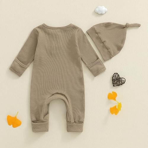 Newborn Knit Romper Hat 2 Pieces Button Up Footed Jumpsuit Baby Boy Clothes Photography Coming Home Outfit thumbnail 6