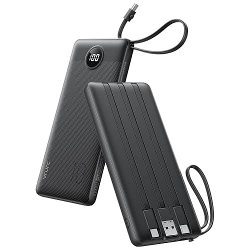 VRURC Portable Charger, Slim Power Bank Built-in 4 Cables, Travel Essential | Flight-Safe, 10000mAh USB C Battery Pack, LED Display Phone Charger 5 Outputs for iPhone 17/16/15, Samsung,Android-(1 Pack) - Image 1