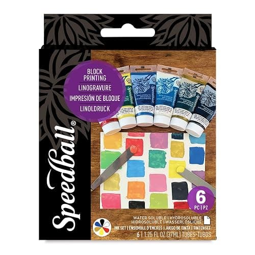 Speedball 3470 Water-Soluble Block Printing Ink Starter Set – 6 Bold Colors with Satiny Finish - 1.25 FL OZ Tubes, Multicolor - Image 1