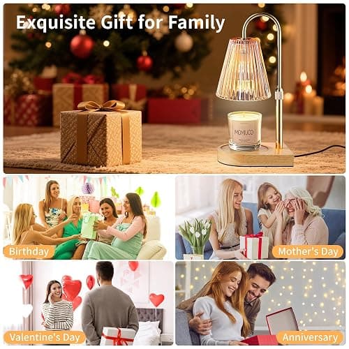 MOMIUCO Candle Warmer Lamp with Timer Dimmer, Electric Candle Warmer, Bedroom Home Decor, Adjustable Height, Wax Melt Warmer with 2 Bulbs for Jar Candles thumbnail 7