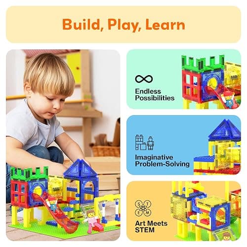 PicassoTiles Magnetic Tiles Slide & Swing Playground Building Block with 2 Character Action Figures Magnet Tile Construction Bricks Sensory Toys STEM Learning Educational Toy Kit Boy Girl Age 3+ PTQ30 - SlideSwing thumbnail 4