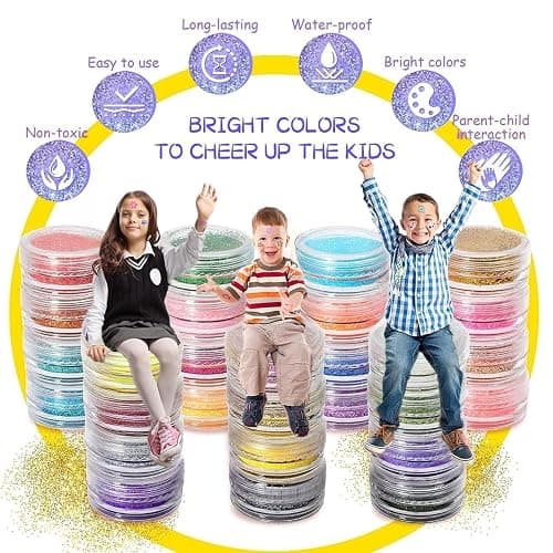 Temporary Glitter Tattoo Kit for Kids & Adults, LCDGTJ 42 Glitter & 6 Fluorescent Color, 209 Stencils, 4 Glue, 5 Brushes, 1 Diamond Sticker, Safe & Easy Removal Face Body Art Birthday Party Supplies thumbnail 2