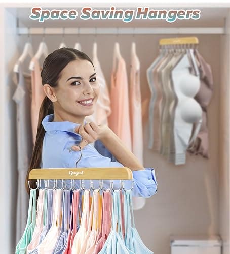 Gomyrod Bra Hanger for Closet, Tank Top Hangers 2 Pack w/20 Hooks Holds 40 Bras, Capacity Foldable Wood Space Saving Hanger, 360°Rotating Closet Organizers and Storage for Dorm & Apartment thumbnail 2