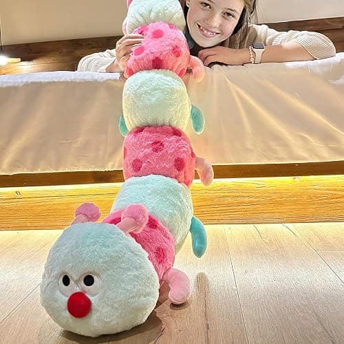 Hofun4U Caterpillar Stuffed Long Plush Pillow - Home Decoration Christmas Birthday for Kids Adults (Green,33 inch) thumbnail 7