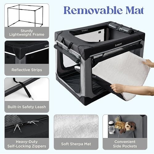Lesure Soft Collapsible Dog Crate - 42 Inch Portable Travel Crate for Extra Large Dogs Indoor & Outdoor, 4-Door Foldable Pet Kennel with Mesh Windows, Black thumbnail 5