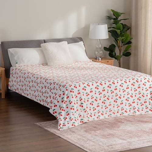 Berkshire Blanket-Classic Heavyweight Soft Printed VelvetLoft® Plush Blanket, Full/Queen Size Soft Fuzzy Warm Blanket for Couch Sofa Bed, Cherries Toss White, 90in x 90in thumbnail 5