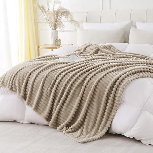 YIICKO Khaki Throw Blanket for Couch Sofa 50x60 inches Striped Fleece Blankets Room Home Decor Lightweight Plush Soft Cozy Gifts for Women Mom Girls thumbnail 5