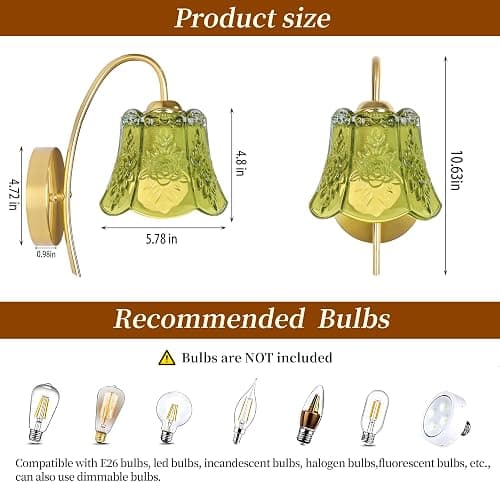 FFVU Wireless Wall Sconce with Flower lampshade, Battery Operated Wall Lights,Wall lamp with 15 Colors for Bedroom Living Room Home Decor (Green Flower,2 Light Battery Operated) thumbnail 7