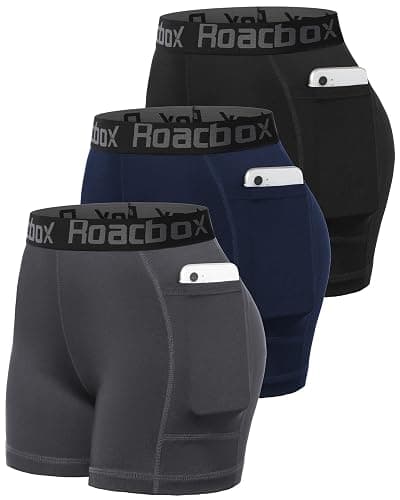 Roadbox 5'' Women's Volleyball Compression Shorts with Pockets, 3 Pack Spandex Workout Athletic Shorts for Running Gym Yoga - Image 1
