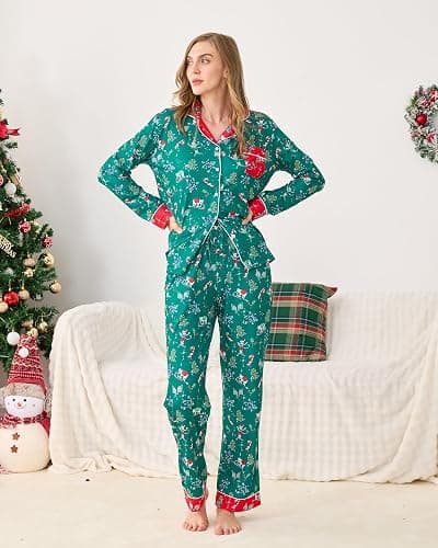 HMPEAIIY Women Y2k Monkey Pajamas Set Button Down Sleepwear Loungewear Pjs for Jammies Party Christmas Thanksgiving Gift thumbnail 5