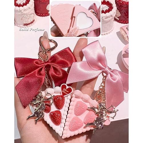 Flower Knows Strawberry Cupid Solid Perfume,Cake Bag Charms,Portable Travel Perfumes,Long Lasting Fragrances,2-in-1 Red Cute Keychain Purse for Women,Girls&Bow Lovers Gift,0.11 oz(Cream Gardenia) thumbnail 3