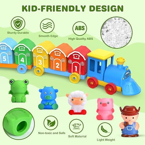GooMags Montessori Learning Toy Toddler Animal Train Counting Barns Puppets | Montessori toy farm train set with 9 barns & 10 finger puppets for matching sorting, preschool gift for toddler boys girls thumbnail 9