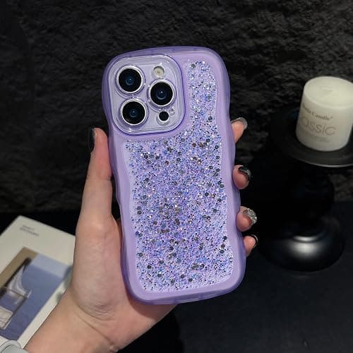 ZTOFERA for iPhone 12 Pro Max Case 6.7", Cute Curly Wavy Design with Glitter Sequins,Luxury Aesthetic Bling Sparkly Shockproof Protective Phone Case for iPhone 12 Pro Max-Glitter Purple thumbnail 8