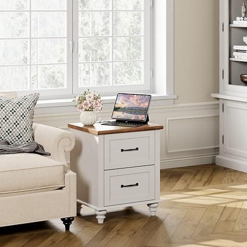 WAMPAT 2 Pack Nightstands with Charging Station, Set of 2 End Table with 2 Power Outlets & 2 USB Ports for Living Room, Antique Side Table with 2 Drawers for Bedroom, Off White thumbnail 4