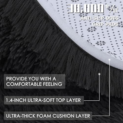 OLANLY Area Rugs for Living Room Bedroom, Machine Washable 4x5.9 ft Soft Fluffy Shaggy Bedside Rug, Indoor Floor Carpet for Kids Girls and Boys, Dorms, Nursery Rooms, Home Decor Aesthetic, Black thumbnail 9