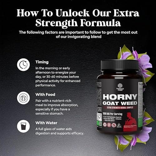 Horny Goat Weed for Men - Extra Strength Male Supplement with Black Maca Root, Tongkat Ali, Saw Palmetto & Panax Ginseng Extract for Stamina & Energy - 60 Capsules thumbnail 5
