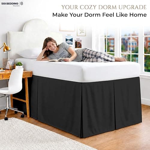 SGI Bedding Dorm Bed Skirt Twin XL 32 Inch Drop Length - Black, Pleated Pattern College Dorm Room Bed Skirts - Split Corner, Easy Care, Wrinkle Free Microfiber Bed Skirt thumbnail 3