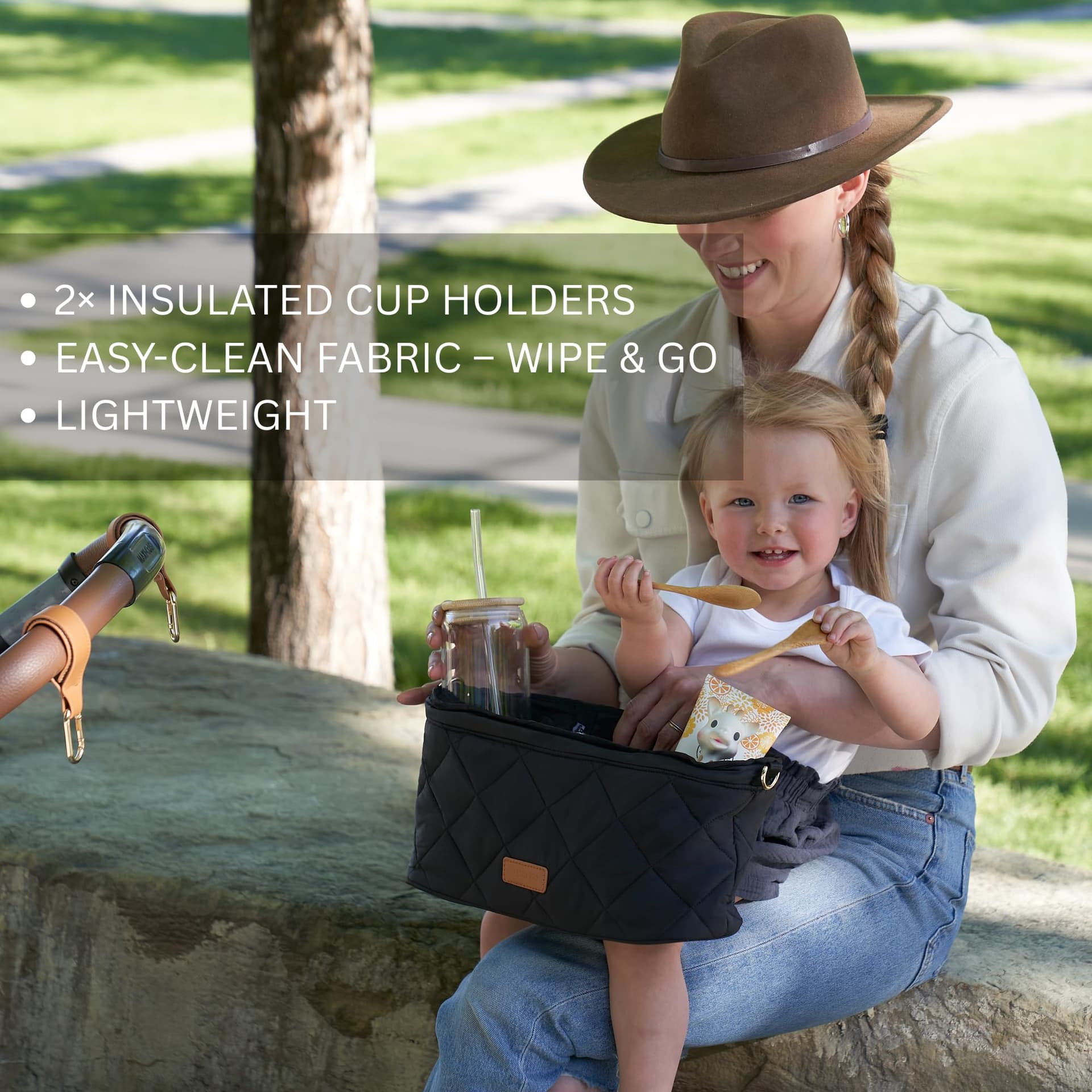 ZICOTO Beautiful Stroller Organizer Bag - Easy to Install Stroller Caddy incl. Cup Holder Attachment - Perfectly Sized Accessories For Any Stroller thumbnail 4