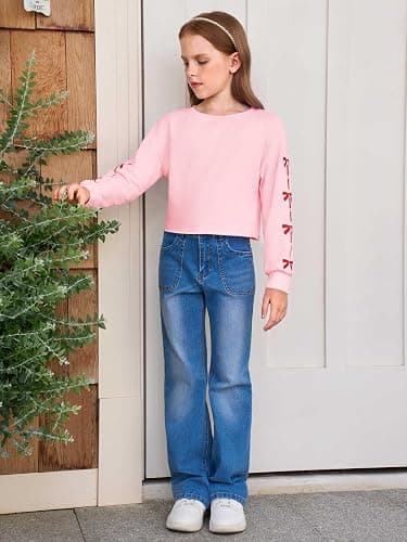 Haloumoning Girls Cute Daisy Pinted Cropped Sweatshirt Kids Long Sleeve Crop Tops Fall Fashion Shirts thumbnail 4